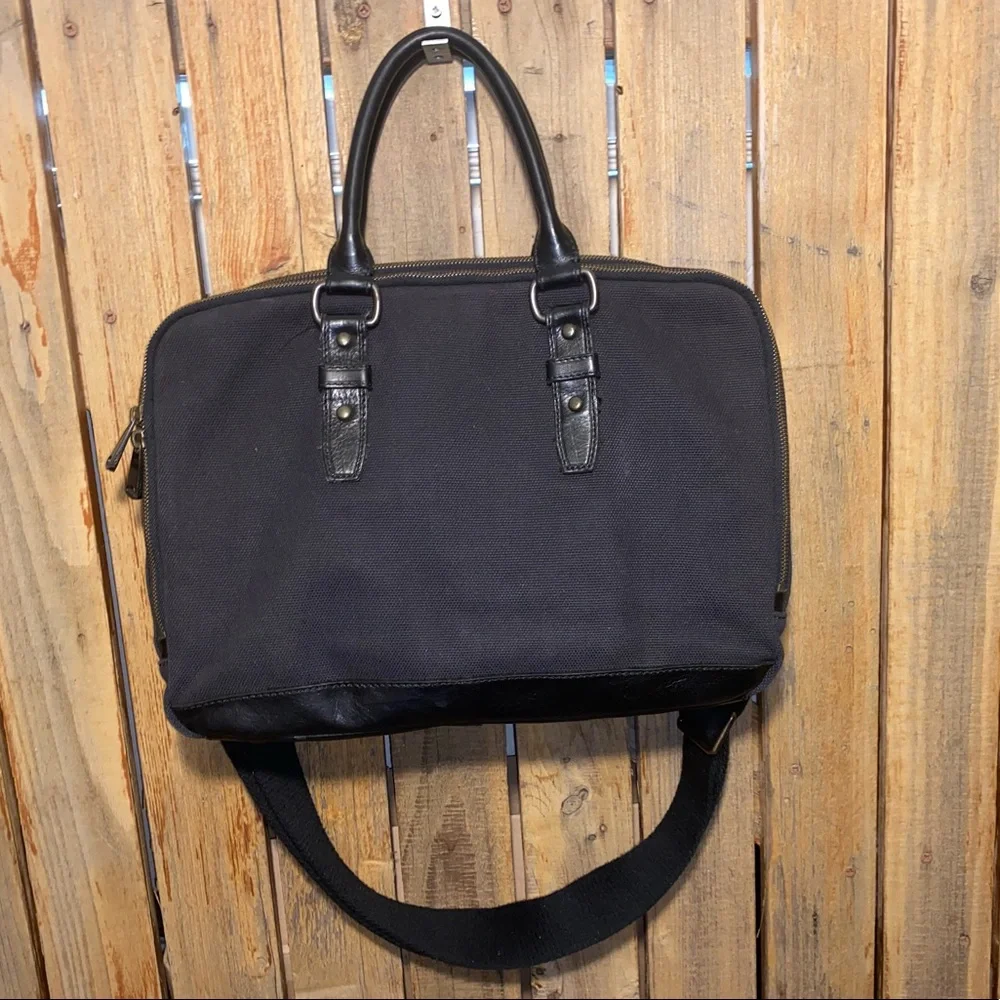 Fossil Black Canvas Laptop Nag with Leather Trim